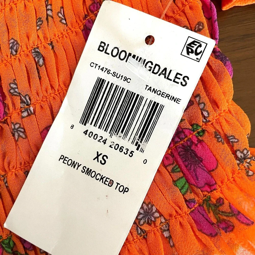 NWT For Love & Lemons Peony Smocked Crop Top in Tangerine Size XS - Picture 8 of 10
